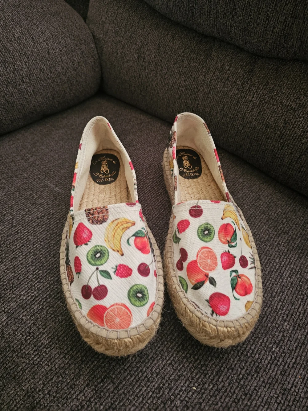 Fruit-Print White Canvas Espadrille Slip-Ons